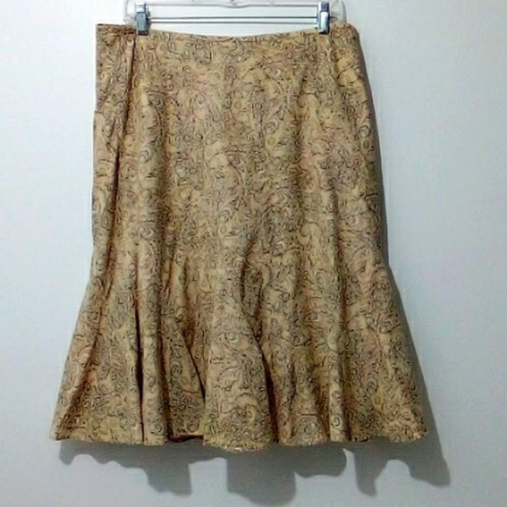 Charter Club Vintage tan paisley floral ruffled a-line skirt